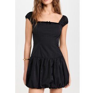 WAYF Bubble-Hem Square-Neck Mini Dress, Black
